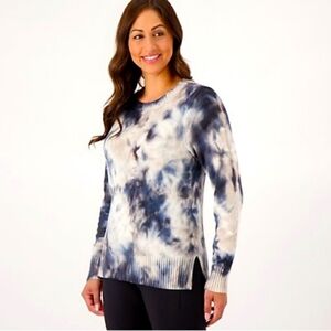 Womens Ruff Hewn Blue Tie Dye Crew Neck Tunic Sweater W/ Cutout Size Medium